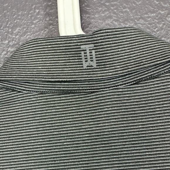 Nike Tiger Woods Polo Shirt Snap Mens XL Gray Striped Stretch Performance Golf - Picture 4 of 6